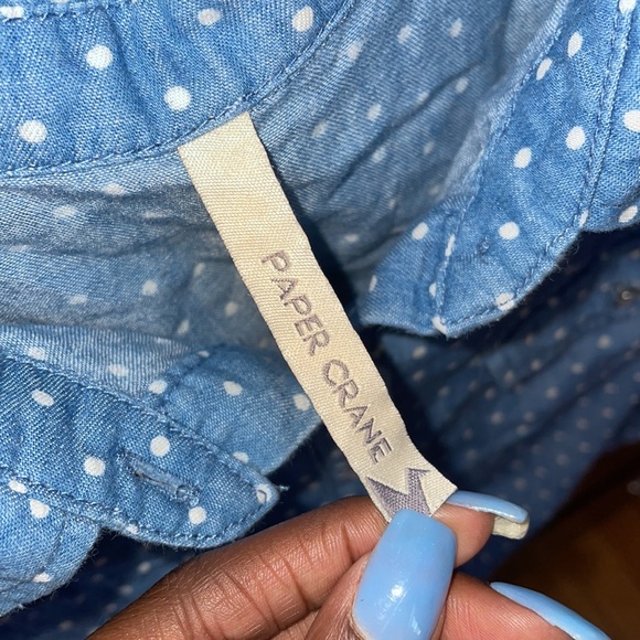 Denim Polka Dot Collared Blouse - Picture 3 of 3